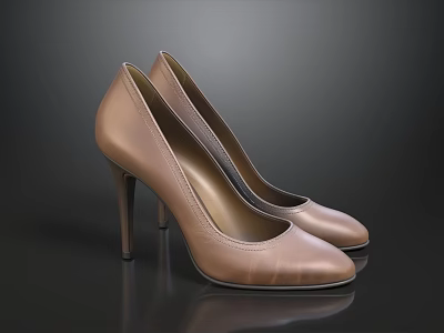 Classic Brown Leather High Heels with Sleek Design and Stiletto Heel 3d model