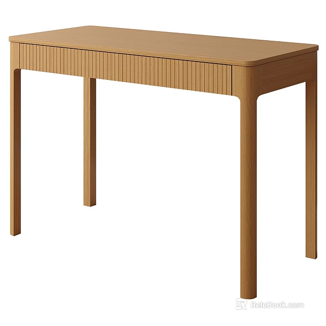 Minimalist Natural Wooden Desk With Smooth Surface And Straight Legs Design 3d model 