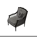 Classic Armchair Design With Black Frame Wicker Details Gray Cushion And Crown Floral Patterned Pillow
