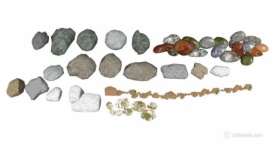 Diverse Natural Stones And Wooden Craft Pieces For Decorative Projects 3d model 