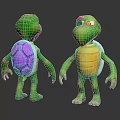 Playful Cartoon Turtle Characters Featuring Purple Shell And Yellow Shell With Green Bodies