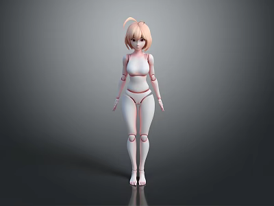 3D Rendered Game Anime Character Female Figure With White Outfit Articulated Joints Standing Pose 3d model