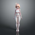 3D Rendered Game Anime Character Female Figure With White Outfit Articulated Joints Standing Pose
