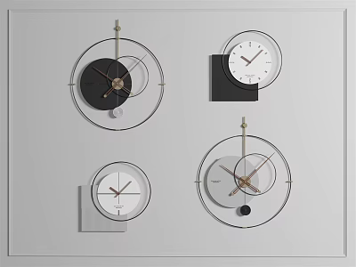 Modern Wall Clocks With Different Stylish Circular Frame Designs For Home Decor 3d model