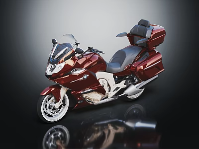 Elegant Red Touring Motorcycle With Windshield Black Leather Seats Glossy Body And Chrome Accents 3d model
