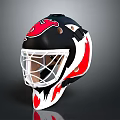 Hockey Goalie Helmet With Black Red White Flame Design And Protective Cage