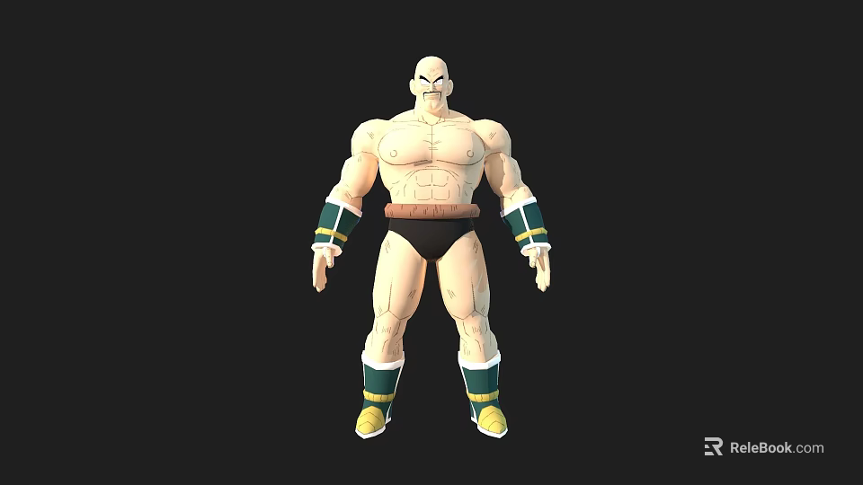 Muscular Male Warrior 3D Character Model With Black Shorts Green Yellow Wrist Guards 3d model 