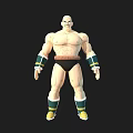 Muscular Male Warrior 3D Character Model With Black Shorts Green Yellow Wrist Guards