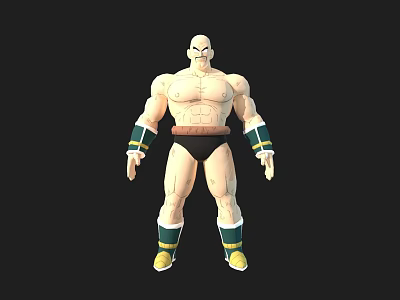 Muscular Male Warrior 3D Character Model With Black Shorts Green Yellow Wrist Guards 3d model