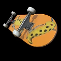 Orange Skateboard Deck With Yellow Spotted Design White Wheels And Metal Trucks