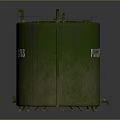 Green Propane Gas Storage Tank With Safety Sign And Metal Ladder Structure