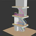 Modern Stairs Design With Multiple Floors And Railings On Platform Structure 3d model