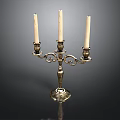 Classic Gold Tone Candelabra With Three Candles Ornate Carvings And Stable Base