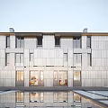 Modern Townhouse Exterior Design Featuring Large Glass Windows And Water Reflection