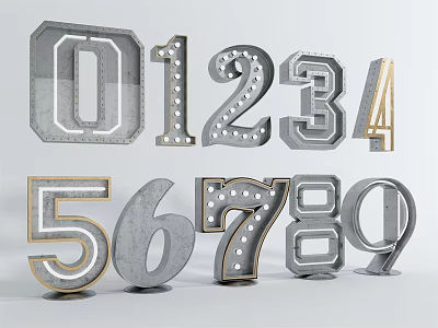 Modern Number Wall Decor With Concrete Metal And Illuminated Design For Home Interior 3d model