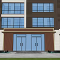 Modern Apartment Main Entrance Gate With Glass Doors Stone Pavement And Outdoor Lighting