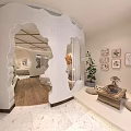 Modern Hotel Room Interior with Archway Design Wooden Flooring and Decorative Wall Art