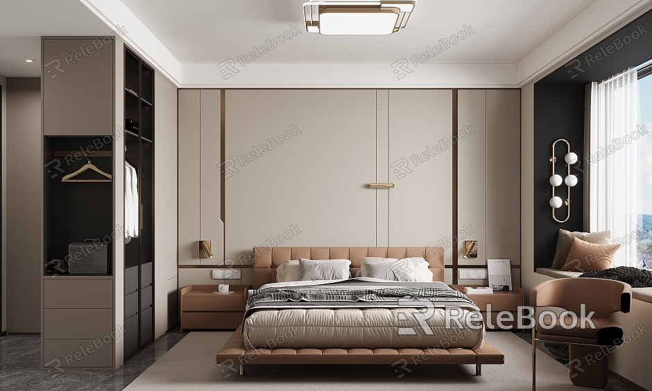 Modern Home Bedroom Double Bed Master Bedroom Ornaments model