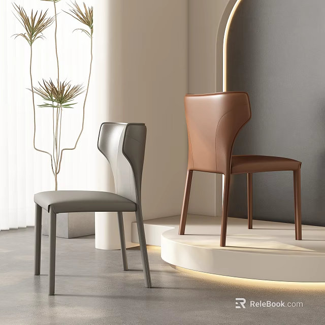 Modern Leather Dining Chairs in Gray and Brown for Minimalist Interior Showcase 3d model 