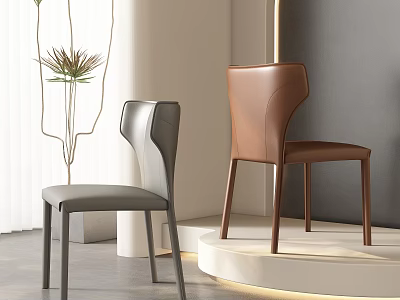Modern Leather Dining Chairs in Gray and Brown for Minimalist Interior Showcase 3d model