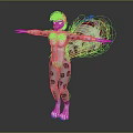 Anthropomorphic Creature With Pink Hair White Spotted Body Multiple Fluffy Tails And Arms Outstretched