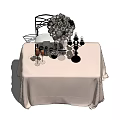 Elegant Dining Table Set With Beige Tablecloth Chair Floral Centerpiece And Candle Holders