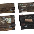 Vintage Suitcases With Travel Stickers Worn Leather And Various Colors
