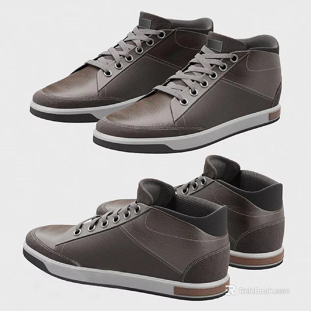 Brown High Top Casual Shoes With Leather Upper Lace Up Design And White Sole 3d model 
