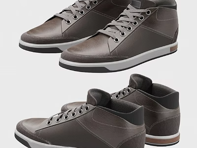 Brown High Top Casual Shoes With Leather Upper Lace Up Design And White Sole 3d model