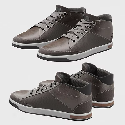 Brown High Top Casual Shoes With Leather Upper Lace Up Design And White Sole 3d model
