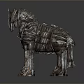 Rustic Wooden Horse Sculpture With Metal Accents And Handcrafted Design