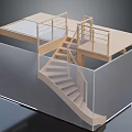 Wooden Staircase And Platform Structure With Transparent Railing Display Model 3d model