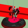 Game Character Silver Haired Female In Black Bodysuit With Red Glowing Weapon And Energy Forms