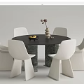 Modern Round Dining Table Set With White Chairs And Marble Tabletop 3d model