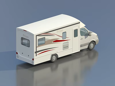 Modern White Camper Van With Red Brown Accent Lines And Sleek Exterior Design 3d model