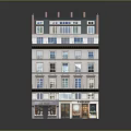 Detailed Multi Storey Building Model Featuring Classic Windows And Ground Floor Storefronts 3d model
