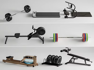 Complete Home Sports Equipment Set With Barbell Treadmill Rower Dumbbell Rack And Bench 3d model