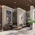 Modern Front Desk Reception Interior With Sofa Decor And Green Plants