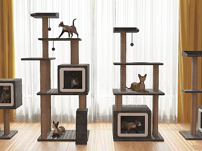 Multi Level Cat Trees With Cats For Home Decor 3d model