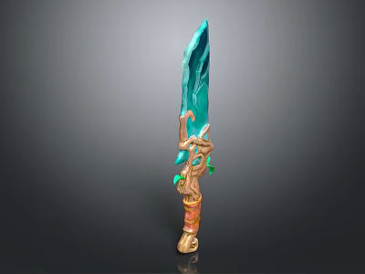 Fantasy Enchanted Turquoise Blade Sword With Golden Hilt And Emerald Accents 3d model