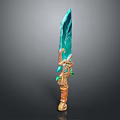 Fantasy Enchanted Turquoise Blade Sword With Golden Hilt And Emerald Accents