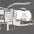 Modern Clothing Store Interior With White Decor Apparel Racks Staircase Artwork And Lighting