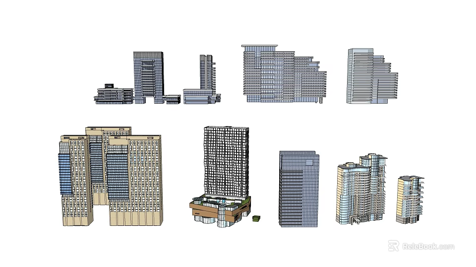 Mixed Use Commercial Complex Modern Architectural Design With Glass Facade And Multi Storey Buildings 3d model 