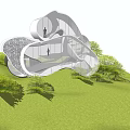 Modern Curved Pergola with Flowing Structure and Green Landscape in Outdoor Space
