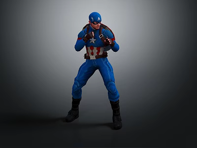 Captain America Action Figure In Blue Uniform With Red White Star And Fighting Stance 3d model