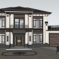 Neo Chinese Style Detached Villa With White Facade Black Roof And Front Door