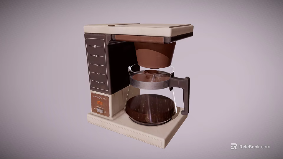Vintage Style Coffee Maker Kitchen Appliance With Beige And Brown Design And Transparent Glass Carafe 3d model 