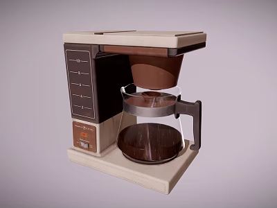 Vintage Style Coffee Maker Kitchen Appliance With Beige And Brown Design And Transparent Glass Carafe 3d model