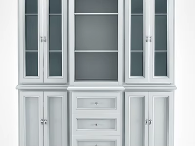 White Dresser Cabinet With Glass Doors Open Shelves And Storage Drawers 3d model