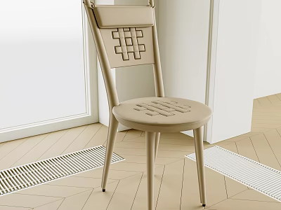 Beige Single Chair With Woven Back And Seat In Modern Interior Wooden Floor 3d model